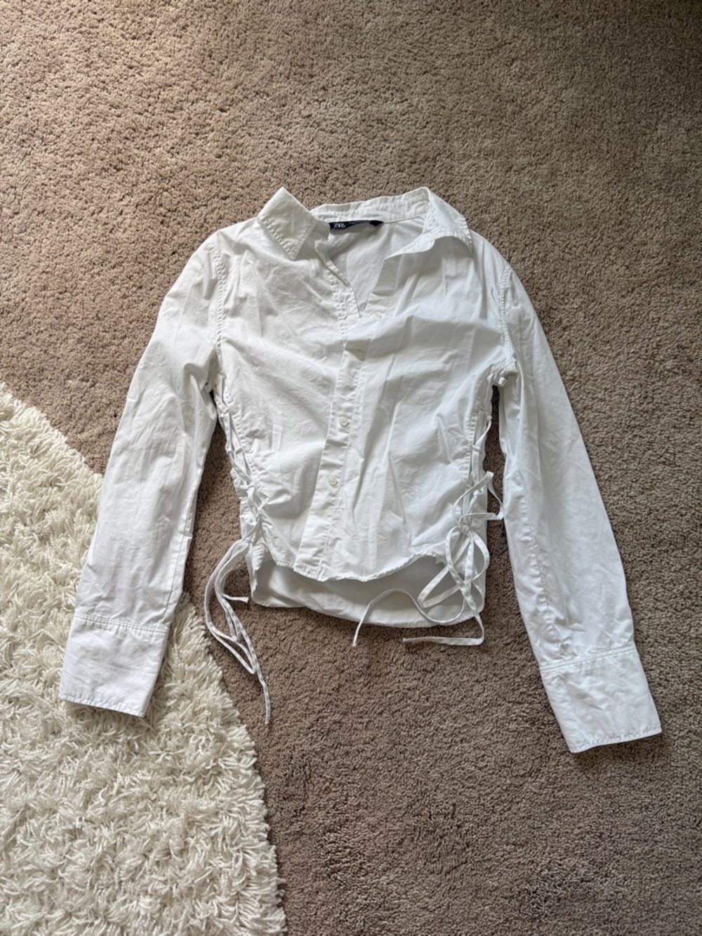 White Lace-Up Button Front Shirt